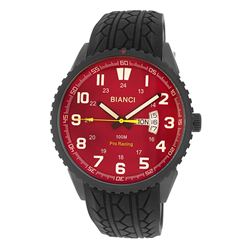 Roberto Bianci Men's Rubber Band Watch With Day/Date And Red Face-7099MRUB-GUN