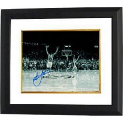 Christian Laettner Signed Duke Blue Devils Horizontal B&W Celebration 16X20 Photo Custom Framed 1992