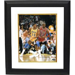 Magic Johnson Signed Los Angeles Lakers 16X20 Photo Vs Michael Jordan Custom Framed