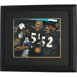 Ray Lewis Signed Baltimore Ravens 16X20 Photo Custom Framed With Terrell Suggs