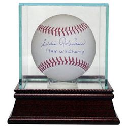 Eddie Robinson Signed Official Major League Baseball W/ Glass Case 1948 WS Champ- JSA Hologram