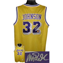 Magic Johnson Signed Los Angeles Lakers Yellow Authentic Adidas Swingman Jersey XL (Silver Sig)
