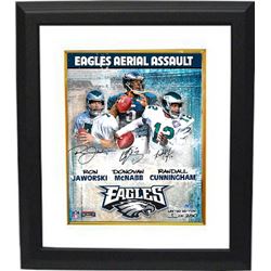 Ron Jaworski Signed Philadelphia Eagles Aerial Assault 16X20 Photo Custom Framed W/ 3 Signatures- Li