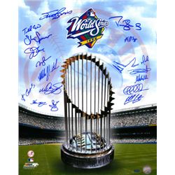 New York Yankees Signed 16X20 Photo 1998 World Series Champions Logo And Trophy 18 Signatures (Scott