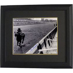 Secretariat Signed 1973 Belmont Stakes Horse Racing B&W Metallic 16X20 Photo Custom Framed Riding Do