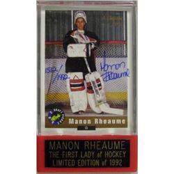 Manon Rheaume Signed 1993 Hockey Draft Autographed Card W/Display Holder And Nameplate (With Mask) L