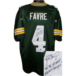 Brett Favre Signed Green Bay Packers Green Reebok Authentic Jersey W/ Dual SB XXXI Champs & '95, '96