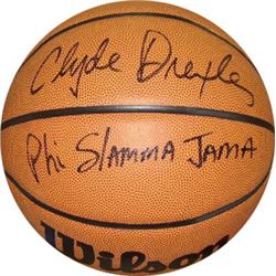 Clyde Drexler Signed Wilson NCAA Indoor/Outdoor Basketball Phi Slamma Jama (Houston Cougars)