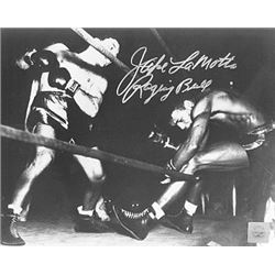 Jake Lamotta Signed B&W Boxing 16X20 Photo Raging Bull (Vs Sugar Ray Robinson Through The Ropes)