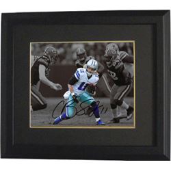 Cole Beasley Signed Dallas Cowboys 8X10 Spotlight Photo #11 Custom Framed (Black Sig-White Jersey-Vs