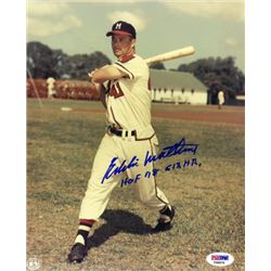 Eddie Mathews Signed Milwaukee Braves 8X10 Photo Dual HOF 78 & 512 Hrs (Batting/Deceased)- PSA Holog