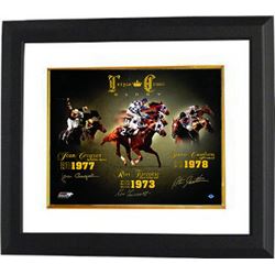 Ron Turcotte Signed Triple Crown Glory Horse Racing 16X20 Photo Custom Framed- 3 Sigs