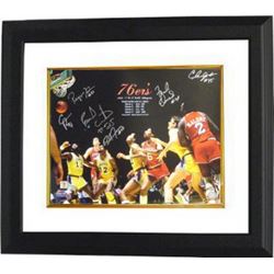 Franklin Edwards Signed Philadelphia 76Ers 16X20 Photo Custom Framed 1983 NBA Champions W/ 6 Signatu