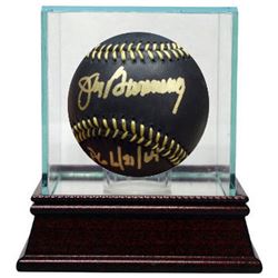 Jim Bunning Signed Official Major League Black Baseball PG 6/21/64 W/ Glass Case