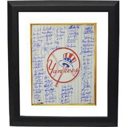 New York Yankees Signed 16X20 Photo Custom Framed Top Hat Logo With 70 Signatures