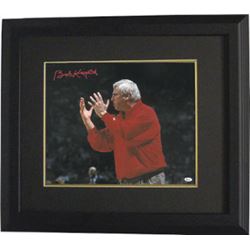 Bobby Knight Signed Indiana Hoosiers 16X20 Photo (Red Sweater Yell Horizontal) Custom Framed- JSA Ho