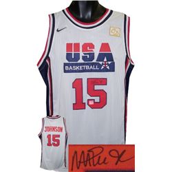 Magic Johnson Signed Team USA Olympic Dream Team White Nike Jersey L (Front Sig)