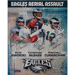 Donavan Mcnabb Signed Philadelphia Eagles Aerial Assault 16X20 Photo 6X Pro Bowler W/ 3 Signatures- 
