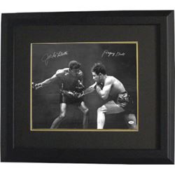 Jake Lamotta Signed Vintage B&W Boxing 16X20 Photo Custom Framed Raging Bull (Signed On Left & Insc 