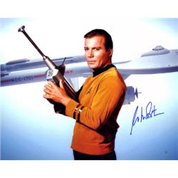 William Shatner Signed Star Trek 16X20 Photo W/ Gun- Steiner Hologram (Captain Kirk) (Movie/Tv/Enter