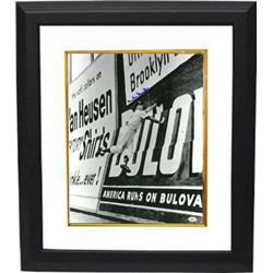 Duke Snider Signed Brooklyn Dodgers B&W 16X20 Photo Custom Framed (Catch At Wall)- JSA Hologram