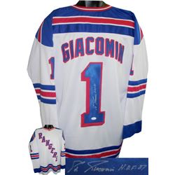 Ed Giacomin Signed New York Rangers TB White Prostyle Jersey- JSA Hologram