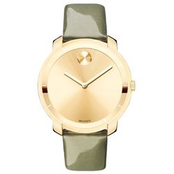 Movado  Bold  Yellow Gold Tone On Leather  Women Watch