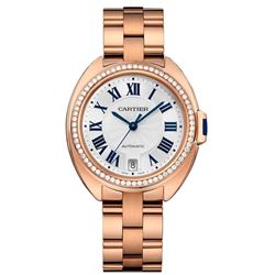 Cartier  Cle De 35Mm 18Kt Rose Gold Diamond  Women Watch