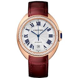Cartier  Cle De 40Mm 18Kt Rose Gold Diamond Leather  Women Watch
