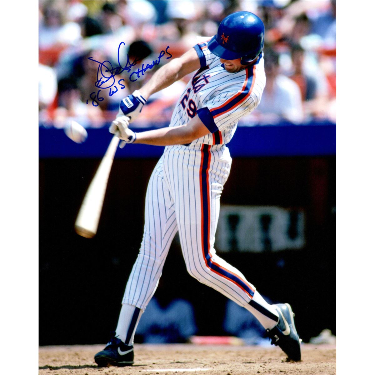 Dave Magadan Signed New York Mets Swinging Action 8X10 Photo W/86 WS Champs