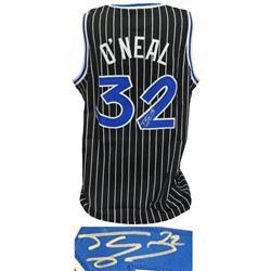 Shaquille O'neal Signed Black Pinstripe Throwback Custom Basketball Jersey