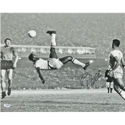 Pele Signed Brazil Soccer B&W Bicycle Kick 16X20 Photo