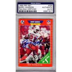 Barry Sanders Signed Oklahoma State 1989 Pro Set Rookie Card #494 - PSA/DNA