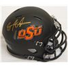 Image 1 : Barry Sanders Signed Oklahoma State Cowboys Black Riddell Speed Mini Helmet