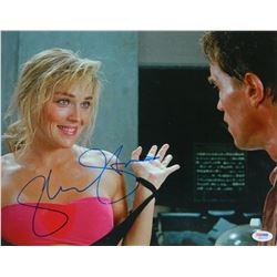 Sharon Stone Signed Total Recall Hands Up With Arnold Schwarzenegger 11X14 Photo