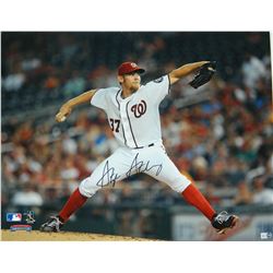 Stephen Strasburg Signed Washington Nationals Pitching Action 16X20 Photo