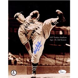 Bob Feller High Leg Kick Signed Sepia Engraved Date And Age  8X10 Photo W/"HOF 62"Insc. ( JSA )