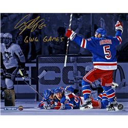 Carl Hagelin Signed Game 5 Winner Celebration Vs Penguins 8X10 Photo W/ GWG Game 5 Insc