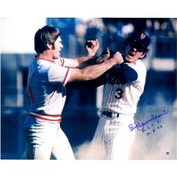 Bud Harrelson Signed Fighting W/ Pete Rose 16X20 Photo W/ "N.L.C.S 10-8-73" Insc.