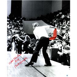 Bob Knight  Signed Throwing Chair Vertical B/W W/ Color Accents 20X24 Photo W/ "Catch This One Ref" 