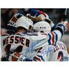 Image 1 : Brian Leetch/Mark Messier Dual Signed Team Huddle Signed 8X10 Photo