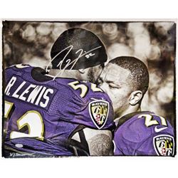 Ray Lewis Signed Hugging Ray Rice B/W With Color Accents Signed 16X20 Hauser Photo (Signed By Willia