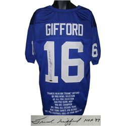 Frank Gifford Signed New York Giants Blue Prostyle Jersey HOF 77 W/ Embroidered Stats