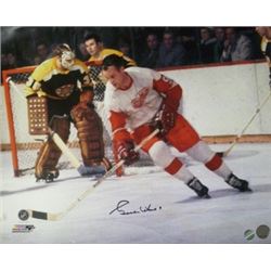 Gordie Howe Signed Detroit Redwings 16X20 Photo Vs Boston Bruins (Black Sig)