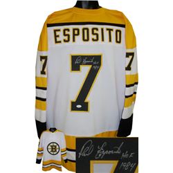 Phil Esposito Signed Boston Bruins TB White Prostyle Jersey HOF 1984- JSA Hologram