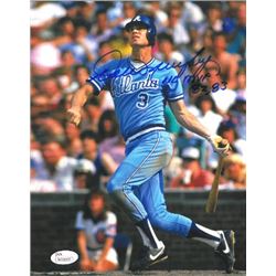 Dale Murphy Signed Atlanta Braves 8X10 Photo NL MVP 82, 83 (Blue Jersey Batting)- JSA Hologram