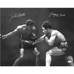Jake Lamotta Signed Vintage B&W Boxing 16X20 Photo Raging Bull (Signed On Left & Insc On Right)