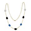 Image 1 : Blue Quartz And Black Combination Semi Precious Stones On Gold Plated Brass Chain, 36"