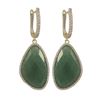 Green Jade Semi Precious Faceted Stone, With CZ Border, On Gold Plated Sterling Silver Lever Back Ea