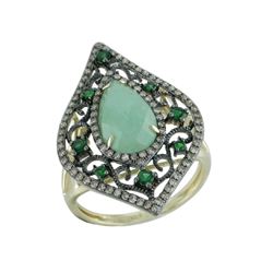 Antique Aventurine W/ Diamond & Garnet Ring In 14K Yellow Gold | 421026